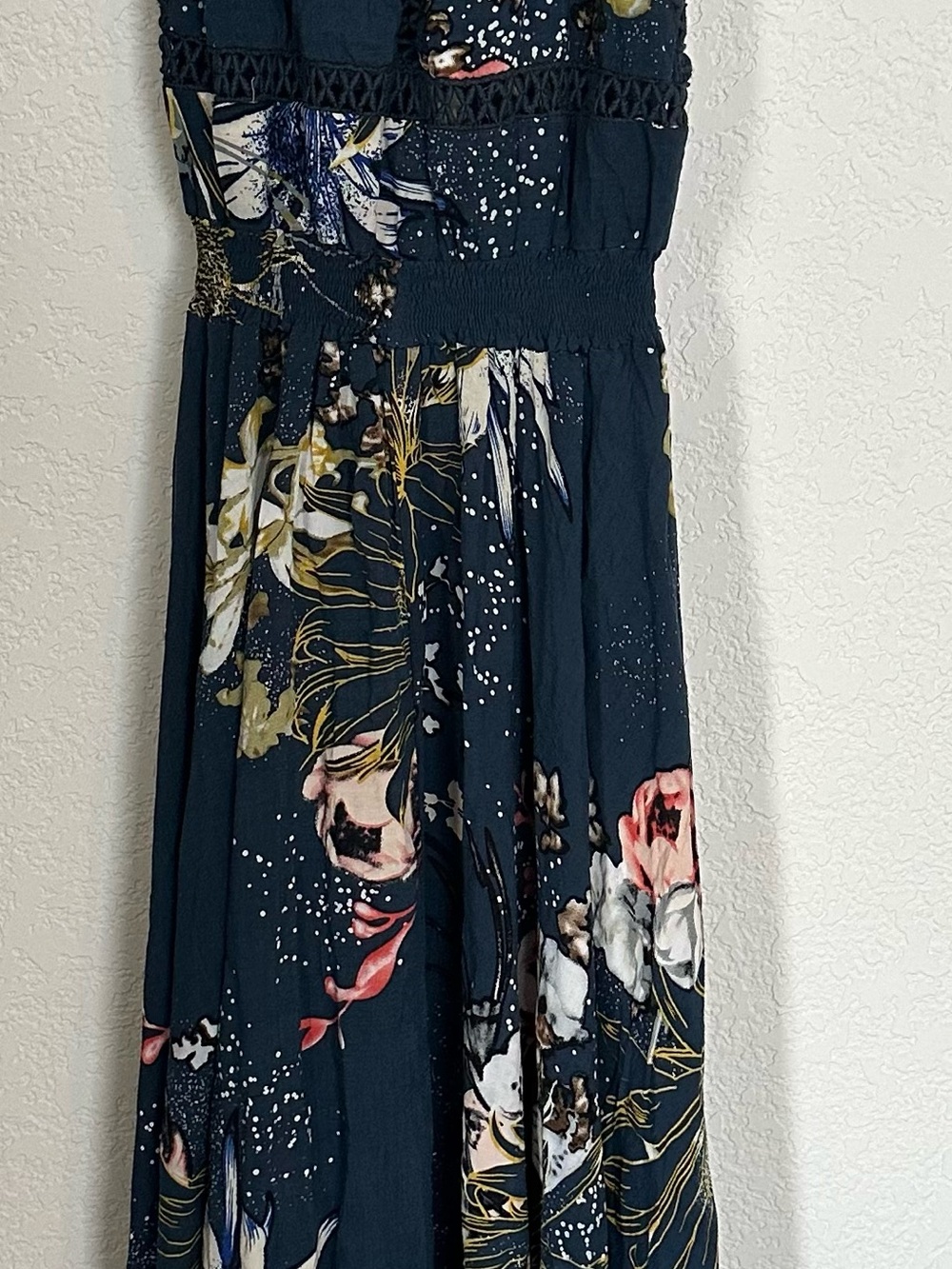 Simplee Apparel Teal Floral Maxi Dress with Pink and Cream Accents
